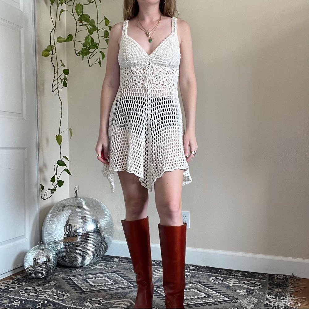 Crochet Dress with Asymmetrical Hem